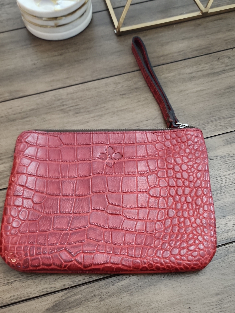 Patrcia Nash Red Croc-Embossed Leather Wristlet Clutch